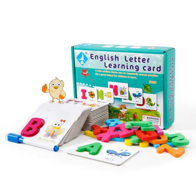 Mainan edukasi dini untuk anak-anak, belajar huruf Inggris kayu alfabet kognitif kartu flash alfabet belajar pendidikan dini