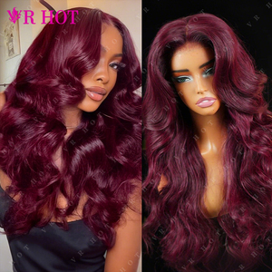 Peluca de Cabello Humano Brasileño 100%, Color Rojo Borgoña 99J, Densidad 250, Encaje HD Pre-Depilado, Encaje Frontal Transparente - Product Image 3