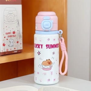 Bouteille d'eau isotherme portable en acier inoxydable 316 à double compartiment, à parois droites, avec poignée, motif dessin animé, pour l'extérieur, idéale comme cadeau créatif - Product Image 5
