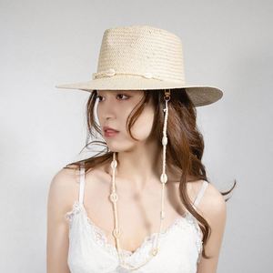 Women's <b>Summer</b> Sunshade <b>Hat</b> Fashionable Beach <b>Hat</b> with Shell Chain Brim Paper <b>Straw</b> <b>Hat</b> - Product Image 4