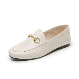 Women's Spring New Versatile <strong>Flat</strong> One-foot slippers British Style Soft Leather Horsebit Buckle Four-season Small Leather s - Product Image 6