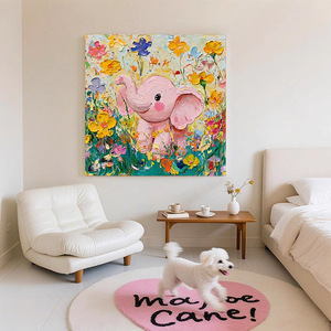 Peinture à l'huile d'un petit éléphant sur toile, art abstrait moderne pour la décoration du salon ou de la chambre d'enfant - Product Image 3