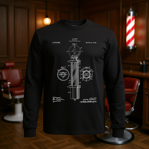 T-shirt à manches longues de qualité supérieure avec motif de poteau de barbier pour la remise des diplômes des écoles de coiffure ou comme article promotionnel polyvalent pour les salons de coiffure - Product Image 3