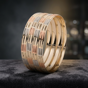 Venta al por mayor de brazaletes de oro de 3 tonos, juego de brazaletes de oro de 3 tonos, brazaletes de moda de varios tonos, juegos de brazaletes de latón de tres colores. - Product Image 3