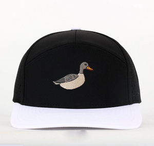 Black 6-Panel Snapback <b>Cap</b> With Embroidered Duck Logo Front Panel Unisex Mesh Casual Hat Adjustable Breathable Waterproof - Product Image 1