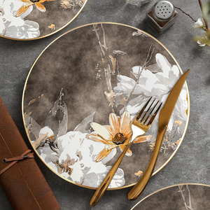 Juego de cerámica de diseño retro con pintura al óleo amarilla al por mayor, vajilla de fiesta, placas cargadoras de cerámica - Product Image 4