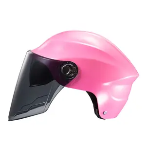 Helm sepeda Motor wajah terbuka, helm lensa ganda klasik, penutup Shading setengah wajah