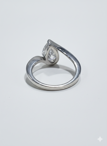 Bague ouverte ajustable en argent 925 / or blanc 10K 14K 18K avec diamant de laboratoire taille poire, en vente - Product Image 4