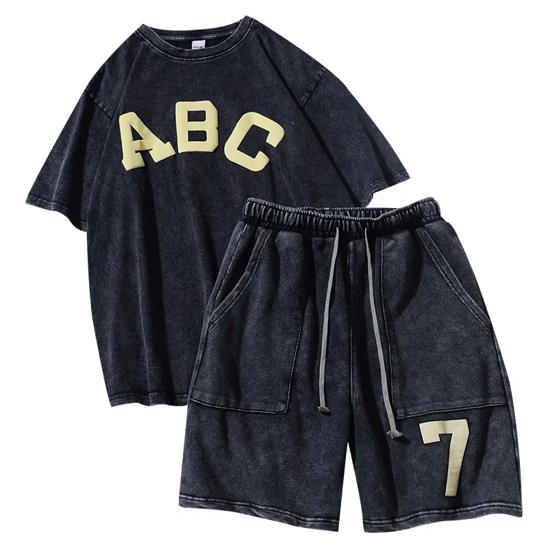 Tùy Chỉnh Người Đàn Ông Mùa Hè 2 Mảnh Tracksuit Ngắn Thiết Lập Unisex Sweatsuit In Ngắn Tay Áo Rửa Quần Short T Áo Sơ Mi Thiết Lập Cho Nam Giới