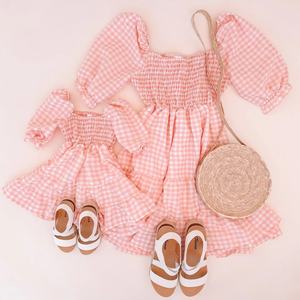 Nouveau été vacances vacances décontracté bouffée à volants manches évasées Plaid maman et moi tenues assorties robe - Product Image 3