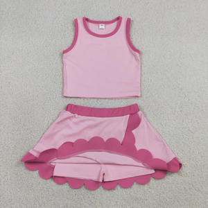 Conjunto de Ropa Deportiva para Bebés y Niñas, Listo para Enviar, Camiseta Roja con Puntos, Falda con Volantes, Pantalones Cortos, Estilo Yoga - Product Image 4