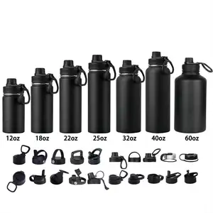 Sport-Wasserflasche breitem Maul edelstahl Fitnessstudio & Outdoor-Flaschen für Herren doppelwandig isolierter Thermos Metall schwarz 32 Unzen