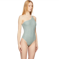 Maillot de bain une pièce bleu clair scintillant à bandoulière unique bas du dos maillot de bain sexy pour femme