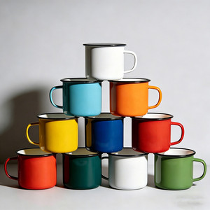 Tasse à café, eau, lait, boisson en émail de 12 oz, forme de tambour bombé, réutilisable, avec logo personnalisé OEM, pour restaurant, hôtel, maison, bureau - Product Image 6