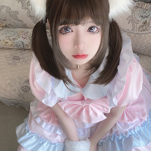 Tenue de demoiselle d'honneur Lolita, robe rose à manches courtes avec nœud en tissu, costume de cosplay pour jeu de rôle d'anime, à partir de 14 ans - Product Image 3