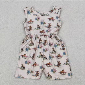 Mono de verano sin mangas para niñas pequeñas, mono de una pieza con estampado floral y arcoíris, traje de sol con bolsillos - Product Image 6