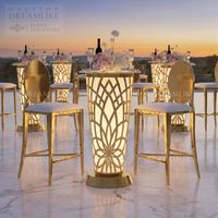 Table de bar ronde en verre et acier inoxydable doré de haute qualité pour mariage, banquet, événement, location de mobilier, fournisseur en gros