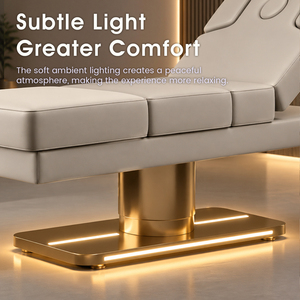 Table de massage électrique professionnelle pour salon de beauté, en cuir PU, avec appui-tête réglable, base dorée et éclairage LED pour extensions de cils - Product Image 5