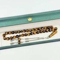 Chapelet de prière islamique Tisbiha en pierre œil de tigre 8mm 33 perles, cadeau du Ramadan, bracelet de perles, Misbaha Kaaba, chapelet musulman avec pompon
