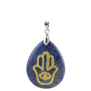 Colgante con diseño de Palma de Fátima, collar con amuleto de cristal curativo, Ojo de Medusa, Reiki, grabado de piedra Natural, Turquía, ojos azules