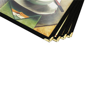 Couvertures de menu en PET pour <span class=keywords><strong>restaurant</strong></span> Value Four-<span class=keywords><strong>Page</strong></span> Black and Golden Corners 11 "x 8.5" de Yimi Leather Supplier A4 Size - Product Image 5
