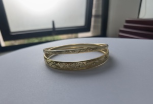 925 Sterling Silver Gold Plated 8Mm Rộng <span class=keywords><strong>Bangle</strong></span> Handmade Khắc Hawaii Plumeria Đồ Trang Sức Cổ <span class=keywords><strong>Bangle</strong></span> - Product Image 3