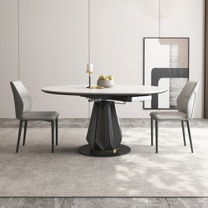 <span class=keywords><strong>Table</strong></span> à manger carrée moderne et minimaliste en acier au carbone <span class=keywords><strong>avec</strong></span> plateau en pierre, pliable et rotative, et chaises assorties, télescopique - Product Image 1