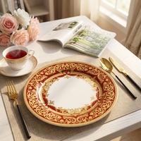 Ensemble de vaisselle de luxe en porcelaine fine allemande, 3 pièces, couleur rouge, bord doré, pour les fêtes et les mariages