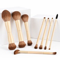 Ensemble de 8 pinceaux de maquillage à double extrémité JLY, manche en bois, poils synthétiques, pinceaux pour le visage et les yeux, kit de pinceaux de voyage