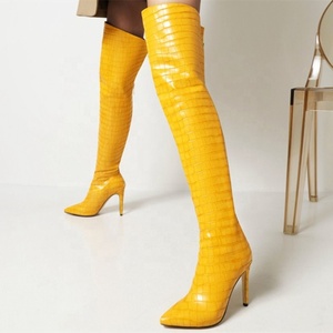 Pointy Toe Back Zip Fashion Winter Over Knee High Boots Fashion Stone Print Thin High <b>Heel</b> Boots Size 43 - Product Image 3