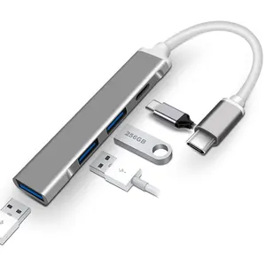 Hub USB Tipe C Mini <span class=keywords><strong>4</strong></span> In 1, Hub Port USB Tipe C <span class=keywords><strong>4</strong></span> untuk MacBook Pro dan XPS dan Galaxy S9 / S8 dan Huawei Matebook - Product Image 1
