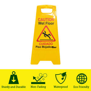 Plastik 24 inç çift taraflı sarı dikkat ıslak zemin yol iki dilli katlanabilir sağlam güvenlik uyarı işareti ticari NO.8203 için - Product Image 5