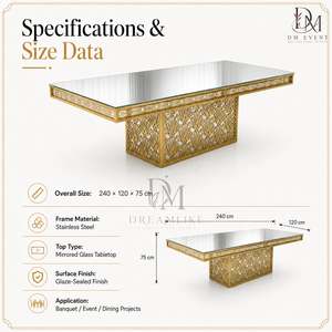 Mesa de Comedor Rectangular de Acero Inoxidable Dorado de Lujo con Tapa Blanca y Base de Pedestal Art Deco para Banquetes de Boda - Product Image 2