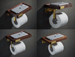 Portato a parete in <span class=keywords><strong>legno</strong></span> di noce oro spazzolato porta <span class=keywords><strong>carta</strong></span> <span class=keywords><strong>igienica</strong></span> con mensola del telefono - Product Image 6