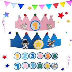 Venta al por mayor espacio <span class=keywords><strong>unicornio</strong></span> DIY número 1er <span class=keywords><strong>cumpleaños</strong></span> fiesta sombrero fieltro corona <span class=keywords><strong>cumpleaños</strong></span> sombrero para niños fiesta - Product Image 1