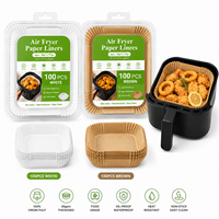 [Offre] Lot de 100 doublures carrées double face pour friteuse à air de 5 pouces (50 marron + 50 blancs) - Imperméables et écologiques pour la cuisson du pain et des biscuits