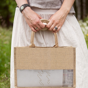 Bolsa de yute ecológica grande al por mayor con asa de cuerda bolsa de playa de arpillera natural impresa personalizada - Product Image 2