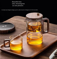 Théière en verre borosilicaté avec infuseur et poignée en noyer-Service à café et thé de style Ins