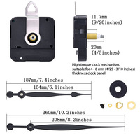 Kit Mesin Jam Quartz 15mm dengan Jarum Panjang 260mm, Mekanisme Jump Second, Suku Cadang Pengganti, Desain Modern, Dioperasikan dengan Baterai