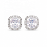 Boucles d'oreilles fines à clous, boucles d'oreilles CZ, boucles d'oreilles halo carrées, boucles d'oreilles solitaires coussin, bijoux de mariage plaqué rhodium en laiton pour femme 2026