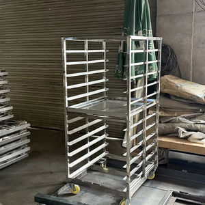 ब्रेक पहियों के साथ अनुकूलित स्तर वाणिज्यिक बेकरी रैक, आधा और पूर्ण शीट के लिए एल्यूमीनियम रैकिंग ट्रॉली भंडारण - Product Image 1