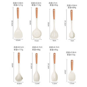Juego de utensilios de cocina de silicona de 7 piezas con mango de madera de haya, espátula antiadherente, cuchara, utensilios para cocinar y hornear - Product Image 3