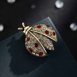 Vintage Style Ladybug Brooch Rhinestone Insect Pin Women's Party Accessory Zinc Alloy Bezel Setting XC07325 - Product Image 1