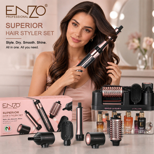 ENZO Brosse Soufflante Professionnelle Rotative <span class=keywords><strong>5</strong></span>-<span class=keywords><strong>en</strong></span>-<span class=keywords><strong>1</strong></span> : Lisseur, Fer à Boucler, Sèche-Cheveux Électrique et <span class=keywords><strong>Styler</strong></span> à Rouleaux - Product Image 3
