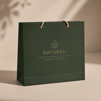 Sac shopping en papier vert foncé de luxe, logo personnalisé, estampage à chaud, sac cadeau en papier artistique, sac d'emballage de vente au détail laminé mat