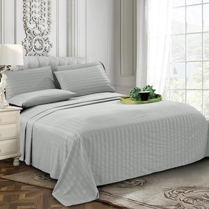 Wholesale 5 Star Hotel <b>Bed</b> <b>Sheet</b> 100% Cotton Dobby <b>Stripe</b> Luxury White <b>Bed</b> <b>Sheets</b> Set - Product Image 3