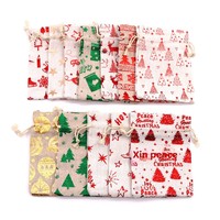 Sacs cadeaux en coton et lin imprimés avec motif doré, fabriqués en Chine, avec cordon de serrage, pour pommes, bonbons, réveillon de Noël, cadeaux de Noël, artisanat - En stock