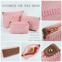 Sac à Makeup Eco Coloré Voyage Grand Jacquard Terry Rose Mignon Logo - Grande Capacité Zip