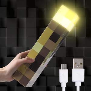 Pour <span class=keywords><strong>Minecraft</strong></span> USB Rechargeable Applique Murale Point de Changement de Couleur Lampe de Poche Lampe de Nuit Torche avec Matière Plastique - Product Image 2