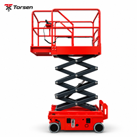 Plateforme élévatrice à ciseaux mini autopropulsée de 300 kg avec direction hydraulique, hauteur de travail de 5 m, 5,9 m, 6,8 m pour la picking et les réparations en entrepôt
